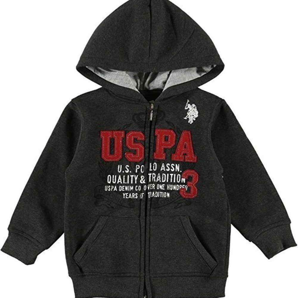 U.S. Polo Assn. Fleece Hoodie Full Zip Sweatshirt Jacket Boys 2T Black NWT